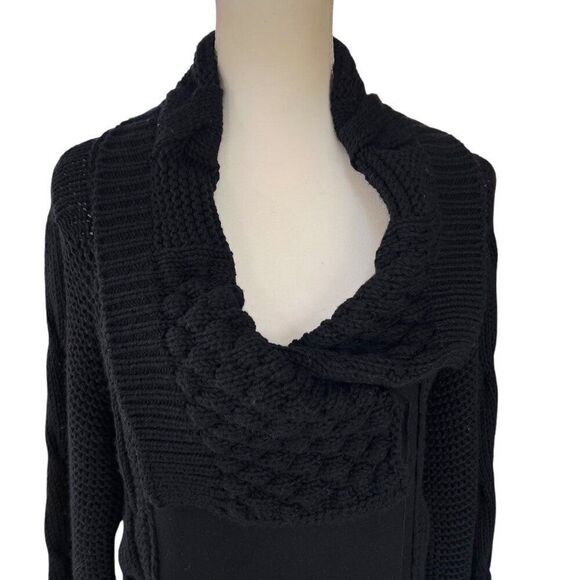Sisley Limited Edition Cable Knit Wool Blend Hankerchief Hem Shacket Black Sz M - Picture 4 of 9